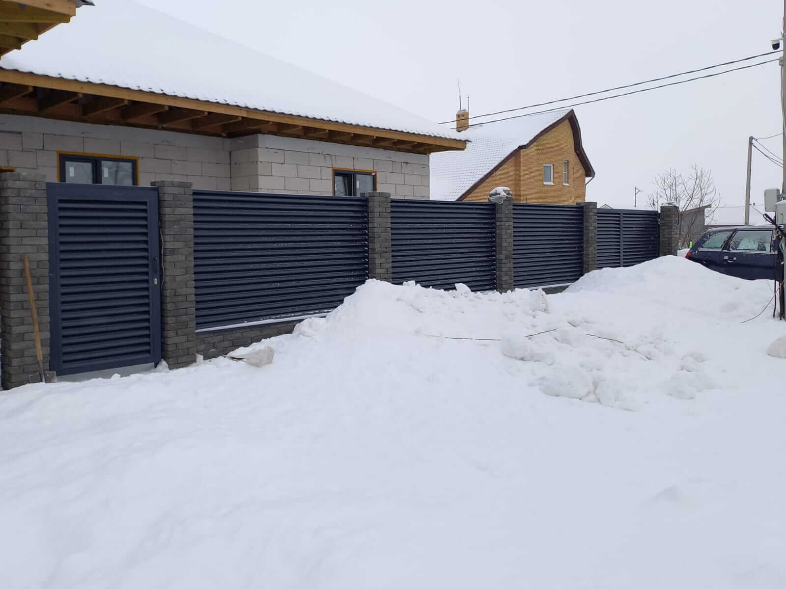 Забор из ламелей еврожалюзи 41м RAL7024/7024 Серый Графит двусторонний в Наро-Фоминске